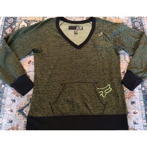 Fox Racing Women's V-neck Sweatshirt Kangaroo Pouch Blk/Neon Green Heather XL